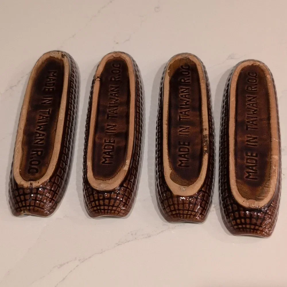 Vintage MCM Brown & Cream Ceramic Corn Dishes Set of 4